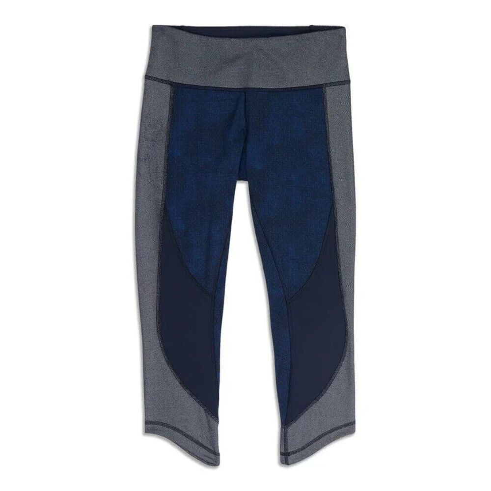 Lululemon Women's Size 6 Wunder Under Sashiko Pant Blue Athletic Crop Leggings